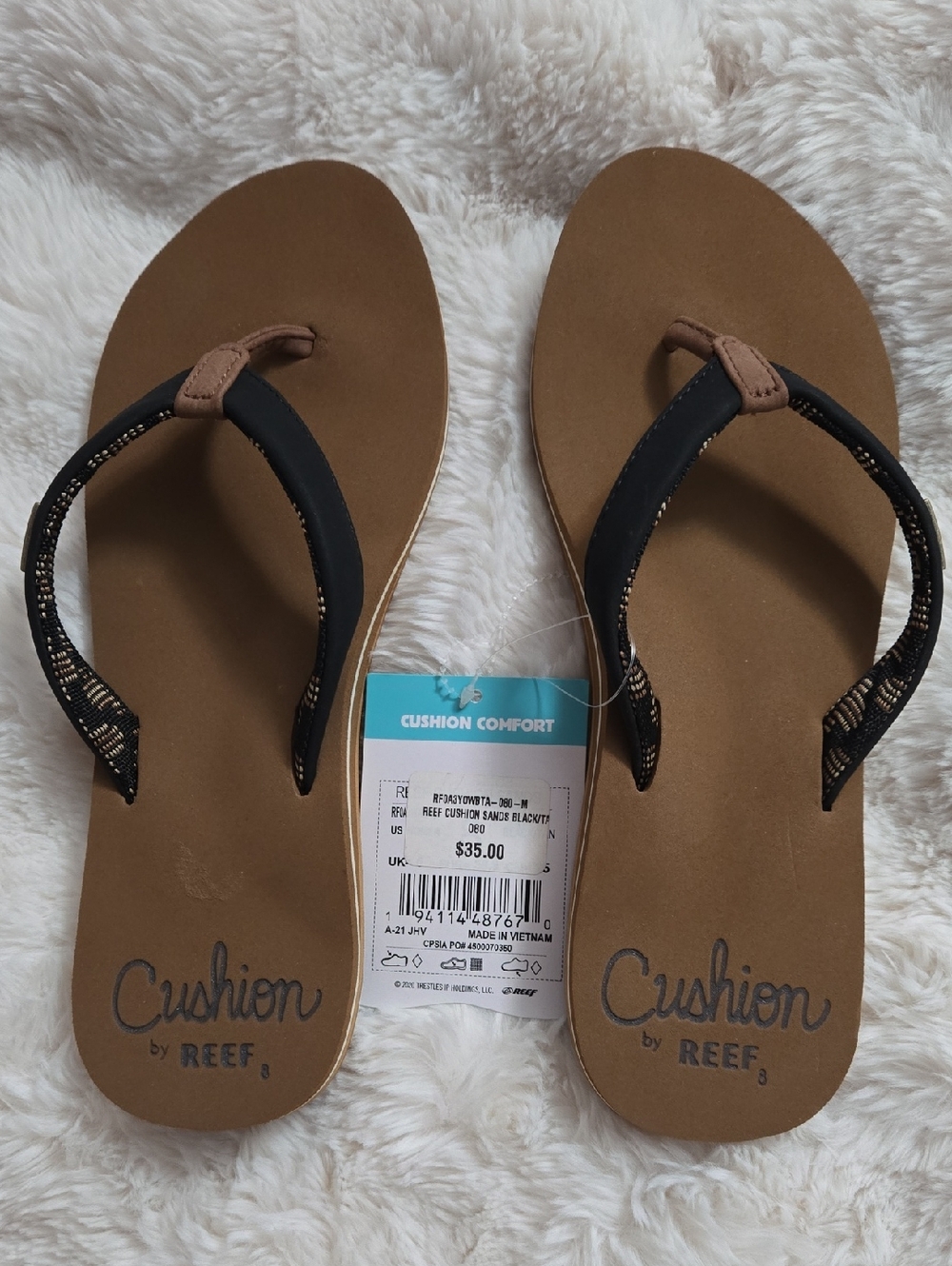 Reef Black and Tan Flip Flops Cushion Size 8